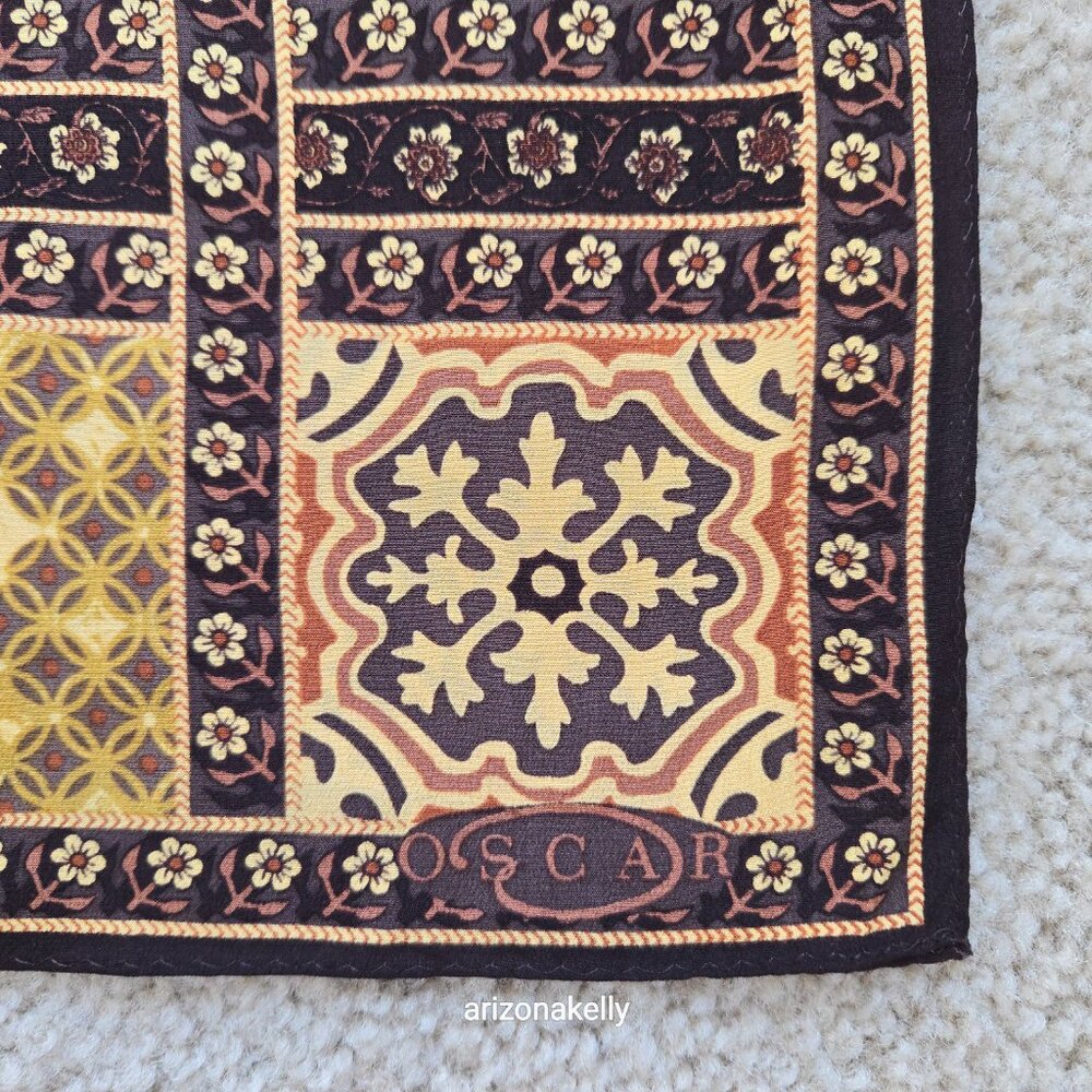 Unused Oscar de la Renta Silk Oblong Scarf Yellow Brown Flowers - Picture 6 of 15
